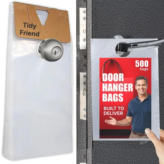 Main image of Plastic Door Hanger Bags 500 Pack - 6 x 12 In, Clear Door Hanger Bags 12 Tall Flyer Bags, 1.5 mil Thick, Moisture & Tear Resistant, Easy Fill, Fits Brochures, Invitations, Samples & Postcards