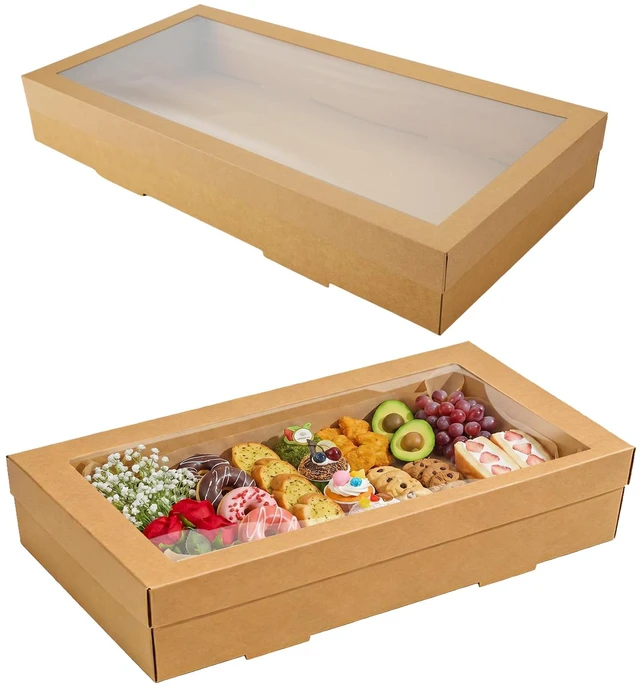 Main image of 10 Pack Large Bakery Boxes with Window, 22x9.8x3.15 Inch Cookie Boxes, Cardboard Pastry Boxes, Brown Treat Box for Gift Giving, Baking Pies, Cakes, Muffins and Desserts (XL)