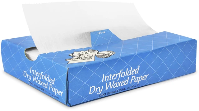 Main image of 500 Sheets 15 x 10.75 Dry Wax Paper Sheets for Food, Greaseproof Sandwich Wrapping, Interfolded Deli Wax Paper for Fries, Burgers, Food Basket, Made in USA