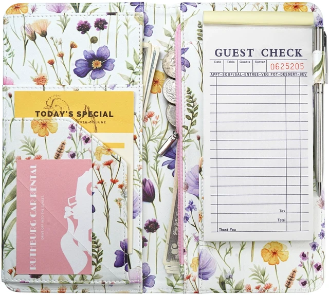 Main image of Server Book with Zipper Pocket and Magnetic Closure Server Booklet Waitress Book Serving Book with Money Pocket Waitstaff Organizer Fit Server Apron Waiter Book Wallet High Volume Pocket