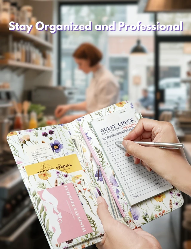 Alt view image 7 of 7 - Server Book with Zipper Pocket and Magnetic Closure Server Booklet Waitress Book Serving Book with Money Pocket Waitstaff Organizer Fit Server Apron Waiter Book Wallet High Volume Pocket