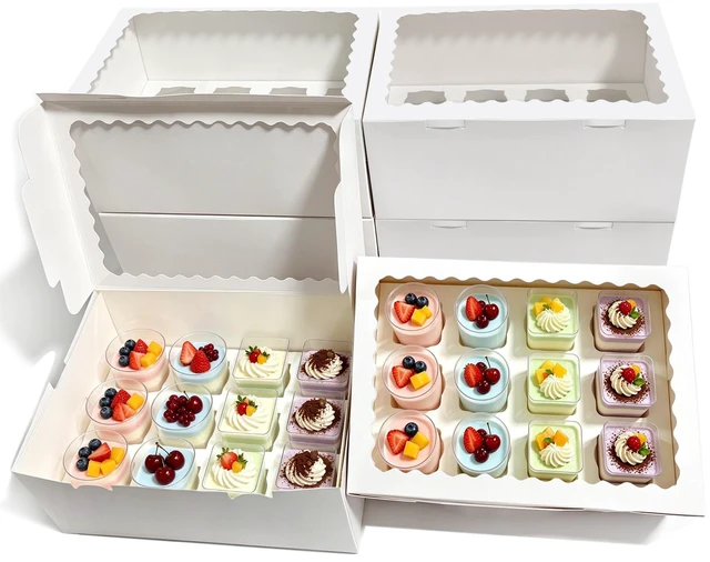 Main image of Dessert Shooter Boxes, Pack of 6, Each Holds 12 5oz Cups Sturdy Dessert Cup Holder Boxes with Window & Inserts for Party & Wedding Favors, Catering and Events, Easy Assembly