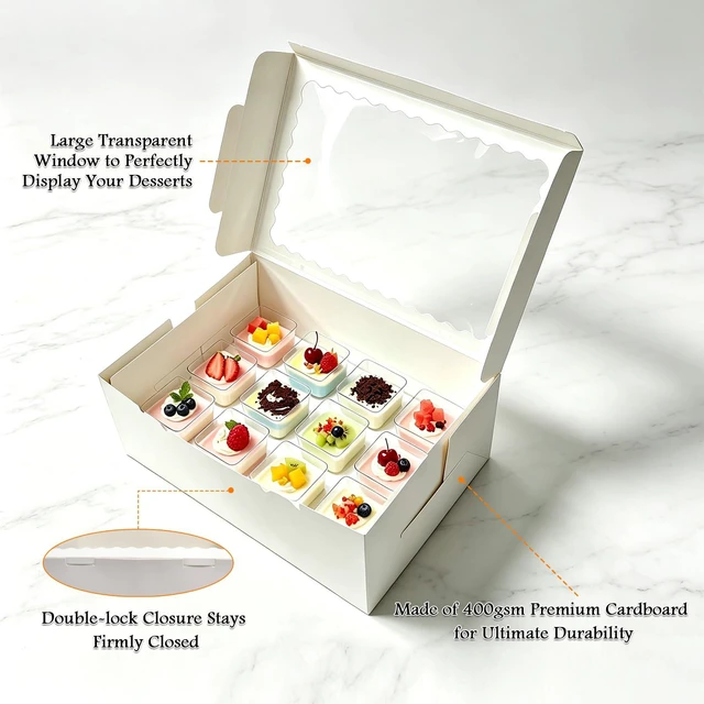 Alt view image 2 of 7 - Dessert Shooter Boxes, Pack of 6, Each Holds 12 5oz Cups Sturdy Dessert Cup Holder Boxes with Window & Inserts for Party & Wedding Favors, Catering and Events, Easy Assembly