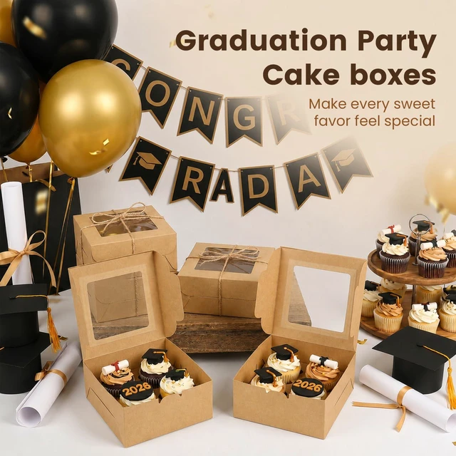 Alt view image 4 of 7 - 6x6x3Inch Cupcake Boxes with Window,50 Pcs Cookie Bakery Boxes,Brown Muffin,Treat Boxes for Pastry, Desserts, Chocolate Strawberries, Cupcake Containerss for Gift Giving with Stickers & Twine