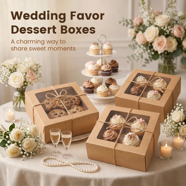 Alt view image 5 of 7 - 6x6x3Inch Cupcake Boxes with Window,50 Pcs Cookie Bakery Boxes,Brown Muffin,Treat Boxes for Pastry, Desserts, Chocolate Strawberries, Cupcake Containerss for Gift Giving with Stickers & Twine