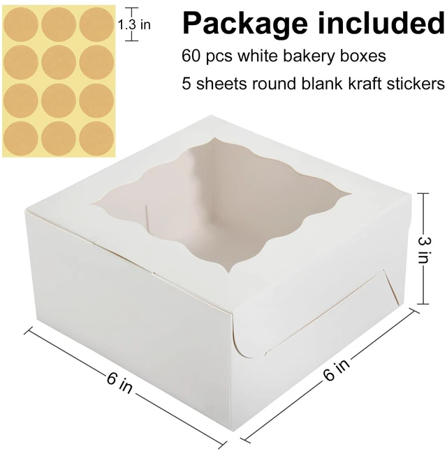 Alt view image 2 of 7 - 60 Pcs Bakery Boxes with Window, 6 x 6 x 3 Inches, White Cookie & Pastry Boxes for Baked Goods