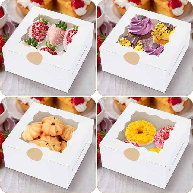 Alt view image 5 of 7 - 60 Pcs Bakery Boxes with Window, 6 x 6 x 3 Inches, White Cookie & Pastry Boxes for Baked Goods