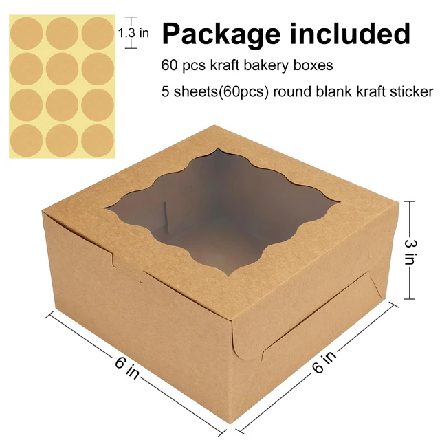 Alt view image 2 of 7 - 60 pcs Bakery Boxes with Window, 6 x 6 x 3 inches, Kraft Cookie Boxes Pastry Boxes for Baked Goods (Brown)