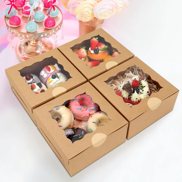 Alt view image 3 of 7 - 60 pcs Bakery Boxes with Window, 6 x 6 x 3 inches, Kraft Cookie Boxes Pastry Boxes for Baked Goods (Brown)