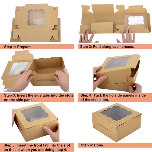 Alt view image 4 of 7 - 60 pcs Bakery Boxes with Window, 6 x 6 x 3 inches, Kraft Cookie Boxes Pastry Boxes for Baked Goods (Brown)