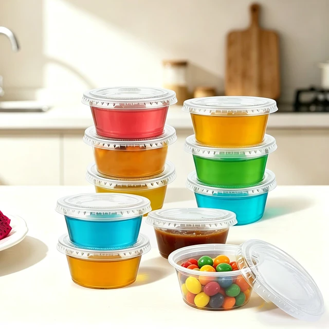 Alt view image 6 of 7 - 360 Set 2 oz Jello Shot Cups with Lids, Small Plastic Condiment Cups Food Safe Disposable Soufflé Storage Portion Containers for Salad, Dressing, Sauce, Dipping, Snacks