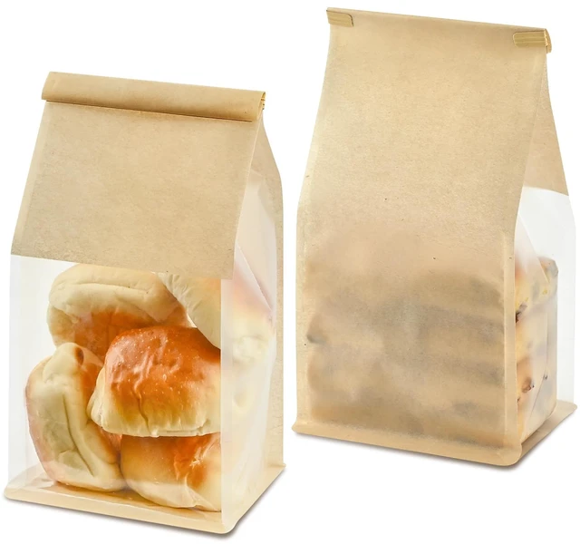 Main image of Bread Bags For Homemade Breads, 100 PCS, 11 x 5.1 x 3.9 Inches Tin Tie Tab Lock, Window, Bakery Bags, Cookie & Pastry Packaging