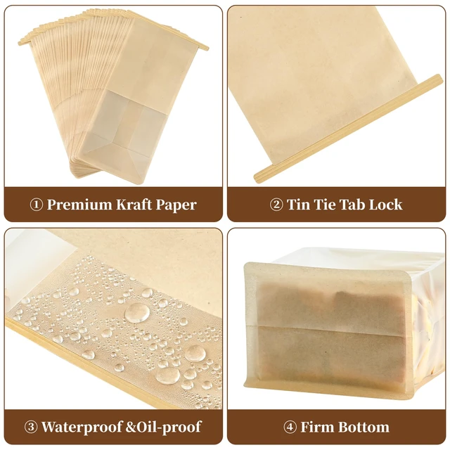 Alt view image 3 of 7 - Bread Bags For Homemade Breads, 100 PCS, 11 x 5.1 x 3.9 Inches Tin Tie Tab Lock, Window, Bakery Bags, Cookie & Pastry Packaging