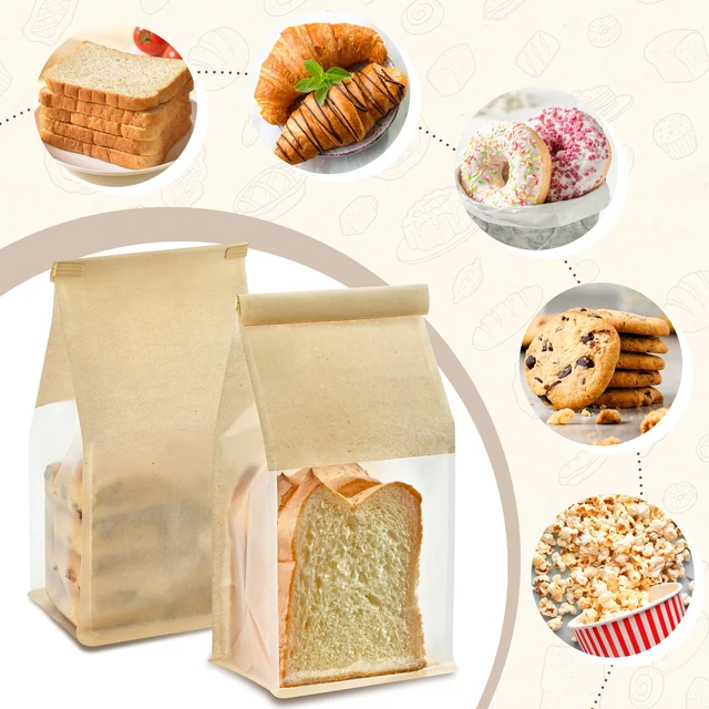 Alt view image 5 of 7 - Bread Bags For Homemade Breads, 100 PCS, 11 x 5.1 x 3.9 Inches Tin Tie Tab Lock, Window, Bakery Bags, Cookie & Pastry Packaging