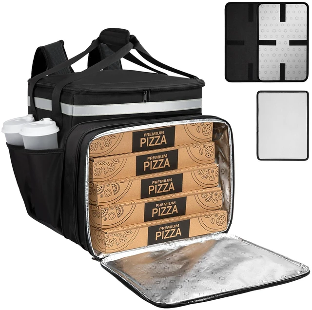 Main image of Food Delivery Backpack, Expandable Delivery Backpack Pizza Bag, XL Reflective Strips, Cup Holder,Hot/Cold Insulated Backpack Bike Food Delivery Bag Suitable for Uber Eats, DoorDash, Black