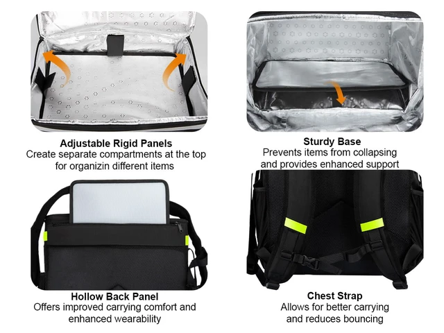 Alt view image 4 of 7 - Food Delivery Backpack, Expandable Delivery Backpack Pizza Bag, XL Reflective Strips, Cup Holder,Hot/Cold Insulated Backpack Bike Food Delivery Bag Suitable for Uber Eats, DoorDash, Black