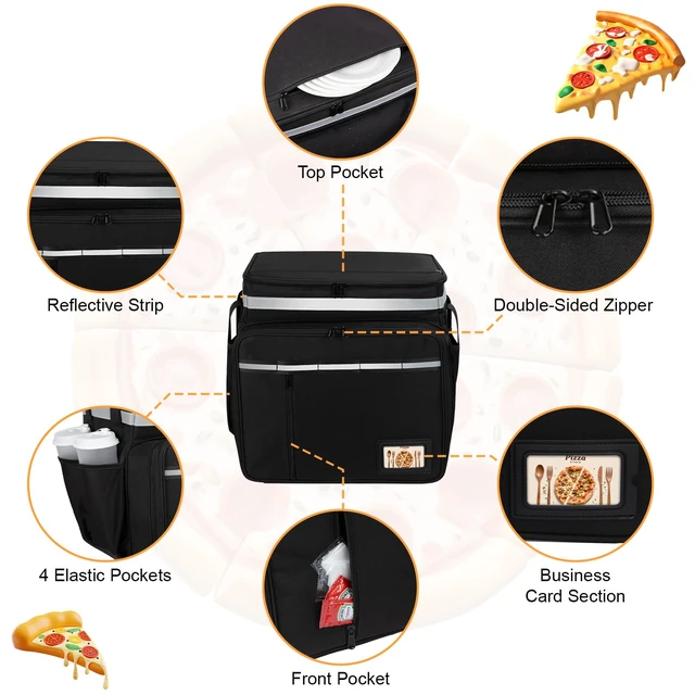 Alt view image 6 of 7 - Food Delivery Backpack, Expandable Delivery Backpack Pizza Bag, XL Reflective Strips, Cup Holder,Hot/Cold Insulated Backpack Bike Food Delivery Bag Suitable for Uber Eats, DoorDash, Black