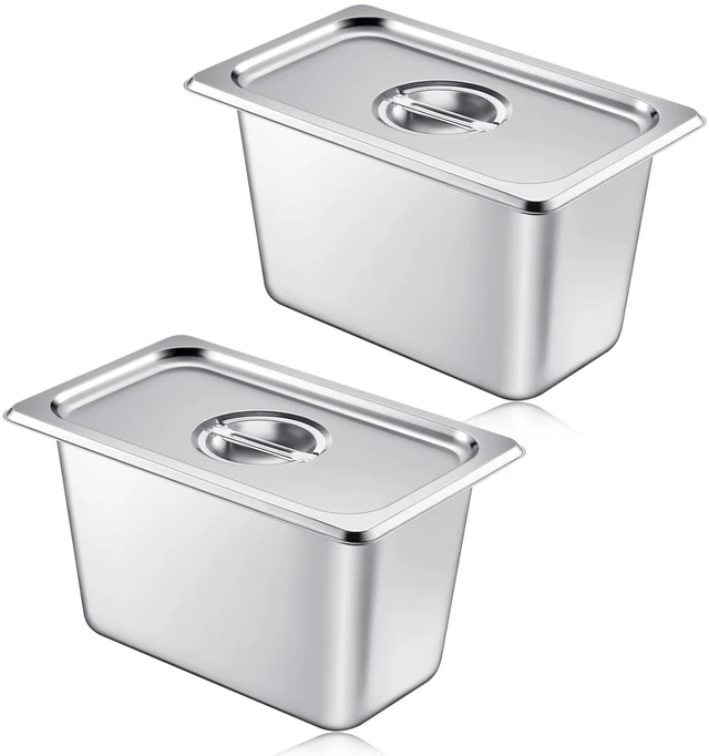 Main image of 2 Pack Stainless 1/4 Size x 6 Inch Deep Steam Table Pans with Lids