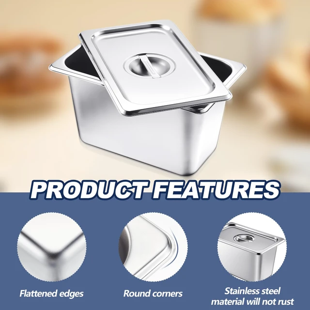 Alt view image 3 of 6 - 2 Pack Stainless 1/4 Size x 6 Inch Deep Steam Table Pans with Lids
