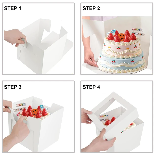 Alt view image 3 of 7 - 24 Pack Cake Boxes 12 Inch, Sturdy 12x12x8 Inch Bundt Cake Boxes for Home Bakers, Transportation, Multi-Layer Cakes, White Gift Cakes For Wedding, Birthday, Fathers day