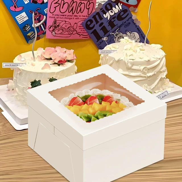 Alt view image 5 of 7 - 24 Pack Cake Boxes 12 Inch, Sturdy 12x12x8 Inch Bundt Cake Boxes for Home Bakers, Transportation, Multi-Layer Cakes, White Gift Cakes For Wedding, Birthday, Fathers day