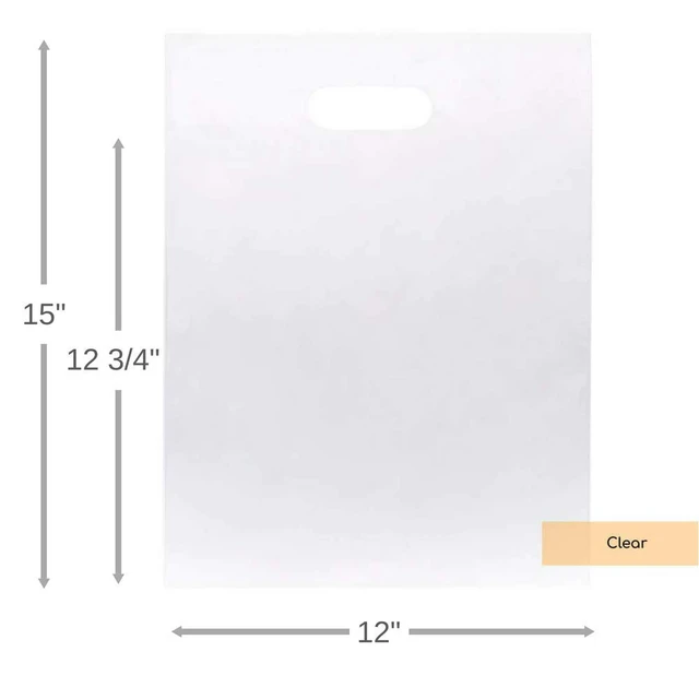 Alt view image 2 of 7 - 12"x15" Clear Plastic Bags With Handles - 2.25 Mil Extra Thick - 100 Pack Transparent Bag with Grip for Gifts, Shopping, & Merchandise - Durable LDPE Die Cut for Packaging - Bulk Clear Plastic Bag