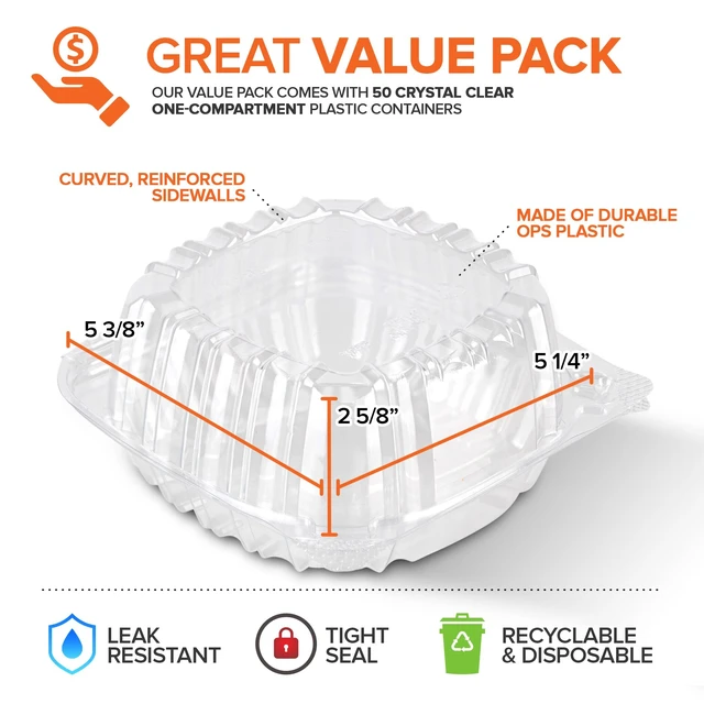 Alt view image 2 of 7 - Disposable Plastic To Go Containers with Clear Lids (50 Pack) Fancy Hinged Top Square Clamshell Food Boxes for Take Out, Home Party Togo Clam Shell Box to Carry Cake, Dessert, Small Sandwich