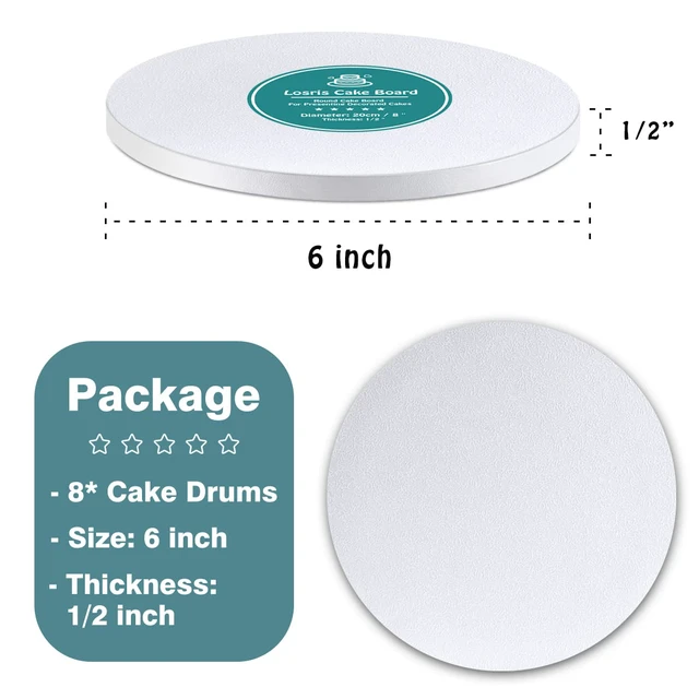 Alt view image 6 of 7 - White Cake Drums Round 6 Inch Cake Boards with 1/2-Inch Thick Smooth Edges for Multi Tiered Birthday Wedding Party Cakes Drum Board