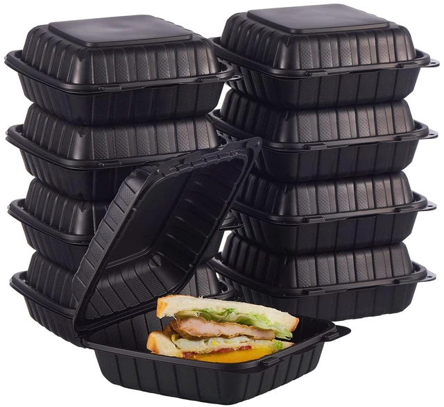 Main image of 8X8 1-Compartment 50-Pack Plastic Clamshell Takeout Food Trays Heavy Duty Togo Disposable Box Carryout Meal Prep Packaging Catering Hinged Containers With Secure Snap Lid (Formerly FULING)