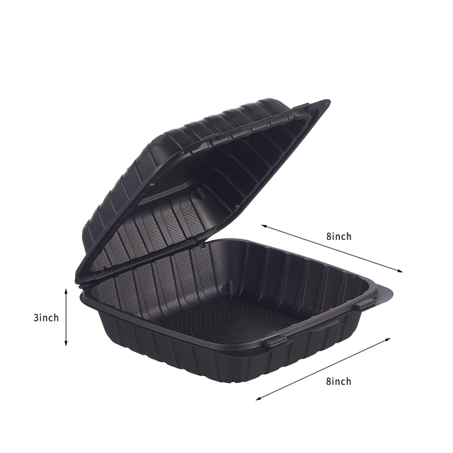 Alt view image 2 of 7 - 8X8 1-Compartment 50-Pack Plastic Clamshell Takeout Food Trays Heavy Duty Togo Disposable Box Carryout Meal Prep Packaging Catering Hinged Containers With Secure Snap Lid (Formerly FULING)