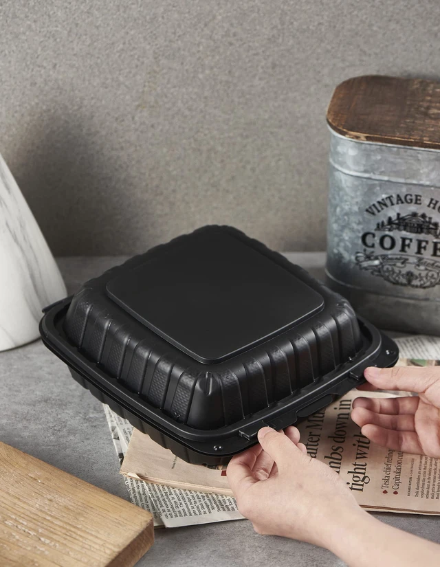 Alt view image 3 of 7 - 8X8 1-Compartment 50-Pack Plastic Clamshell Takeout Food Trays Heavy Duty Togo Disposable Box Carryout Meal Prep Packaging Catering Hinged Containers With Secure Snap Lid (Formerly FULING)