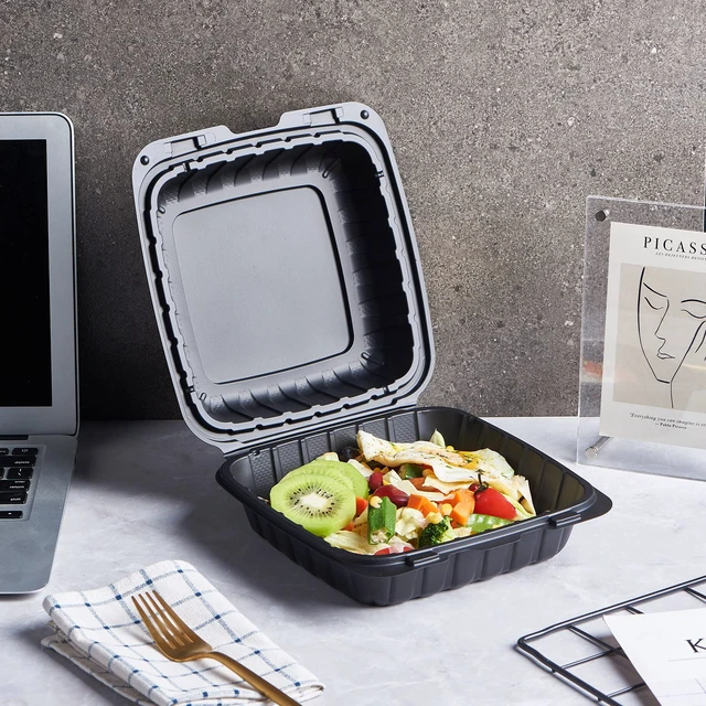 Alt view image 5 of 7 - 8X8 1-Compartment 50-Pack Plastic Clamshell Takeout Food Trays Heavy Duty Togo Disposable Box Carryout Meal Prep Packaging Catering Hinged Containers With Secure Snap Lid (Formerly FULING)