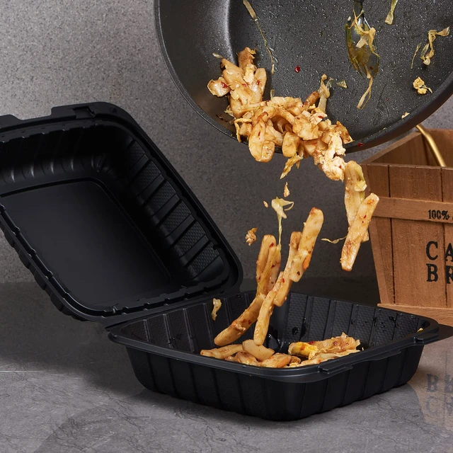 Alt view image 7 of 7 - 8X8 1-Compartment 50-Pack Plastic Clamshell Takeout Food Trays Heavy Duty Togo Disposable Box Carryout Meal Prep Packaging Catering Hinged Containers With Secure Snap Lid (Formerly FULING)