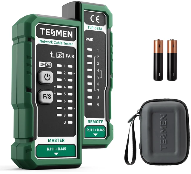 Main image of TLP-528A Network Cable Tester for RJ11 RJ45, Ethernet Wire Tester for LAN & TEL Continuity and QC Test, for CAT5/CAT6/CAT7, Suitable for Cable Maintenance and Sorting - Green