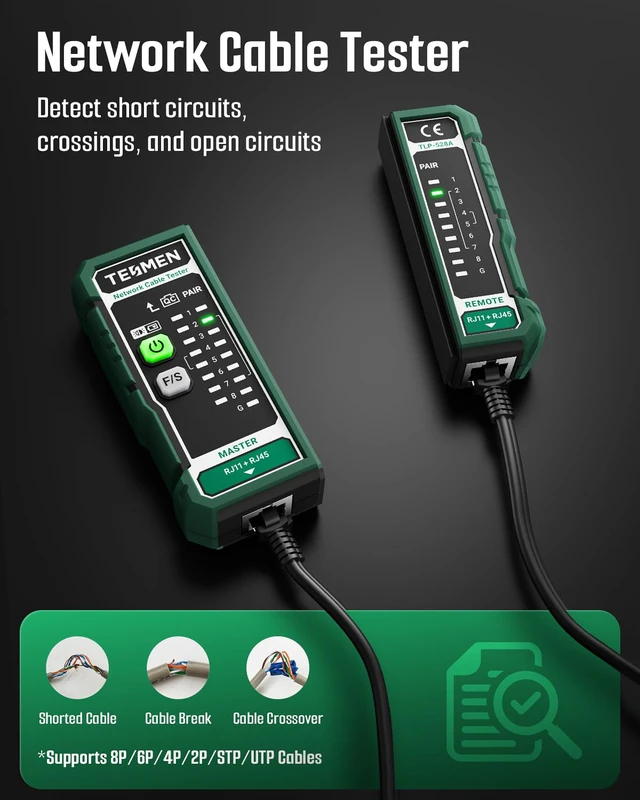 Alt view image 2 of 7 - TLP-528A Network Cable Tester for RJ11 RJ45, Ethernet Wire Tester for LAN & TEL Continuity and QC Test, for CAT5/CAT6/CAT7, Suitable for Cable Maintenance and Sorting - Green