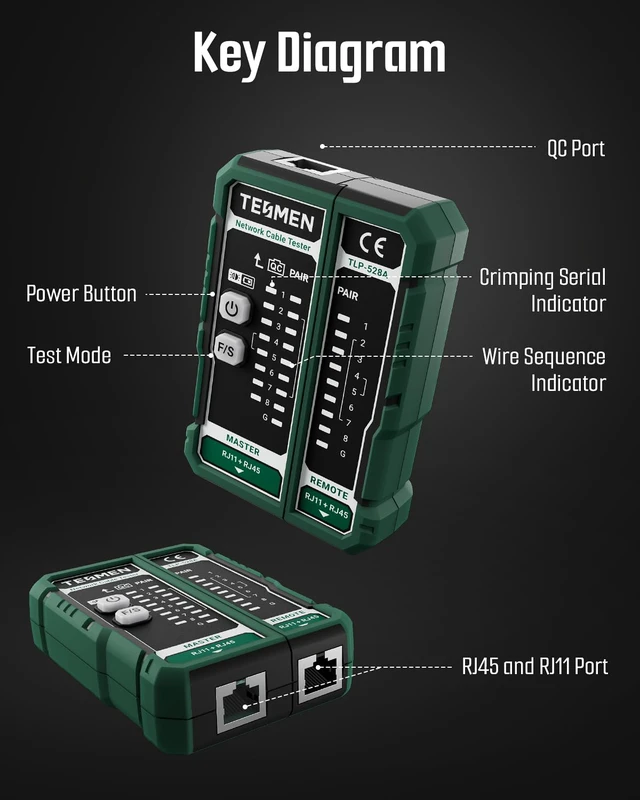 Alt view image 7 of 7 - TLP-528A Network Cable Tester for RJ11 RJ45, Ethernet Wire Tester for LAN & TEL Continuity and QC Test, for CAT5/CAT6/CAT7, Suitable for Cable Maintenance and Sorting - Green
