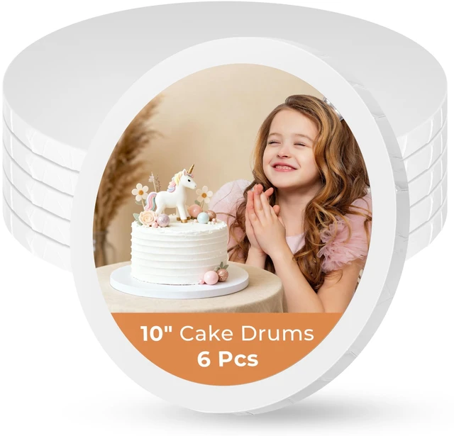Main image of 6 Pack Cake Boards 10 Inch Round Cake Drums Base para Pastel Disposable, 1/2 Inch Thick, Sturdy Corrugated Cardboard Base, Smooth & Grease-resistant Surface, White, for Multi-tiered Cake