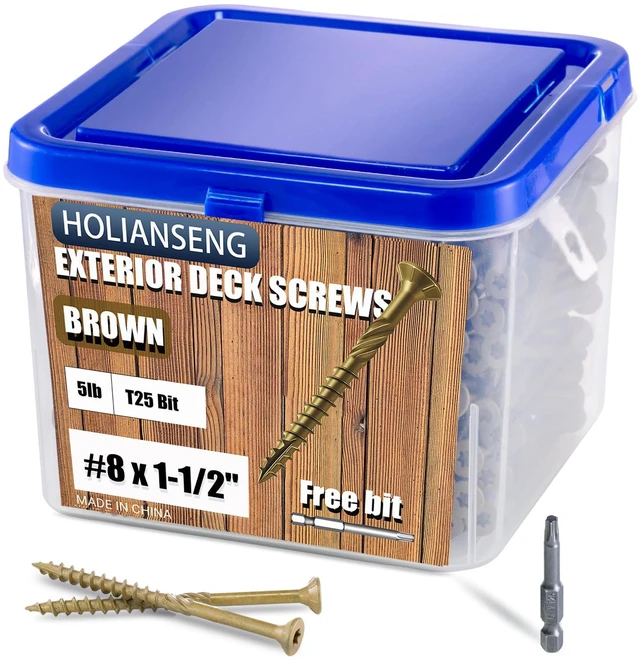 Main image of Deck Screws 1-1/2 Inch, #8 x 1-1/2, 5lb 805Pcs, Rust Resistant, Brown Epoxy Coated, Outdoor Screws, Torx/Star Drive, T25 Bit
