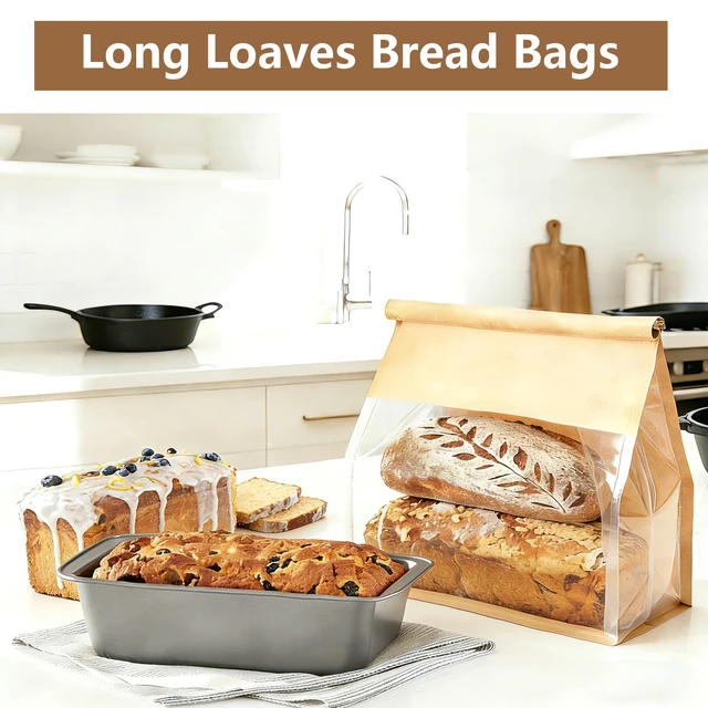Alt view image 5 of 6 - 100 Pack Large Paper Bread Bags for Homemade Bread Sourdough Sandwich, 10.5x10.6x6.1 Inch Resealable Tin Tie Tab Lock Bread Loaf Bakery Bag with Window, Baked Goods Packaging for Gifting and Bake Sale