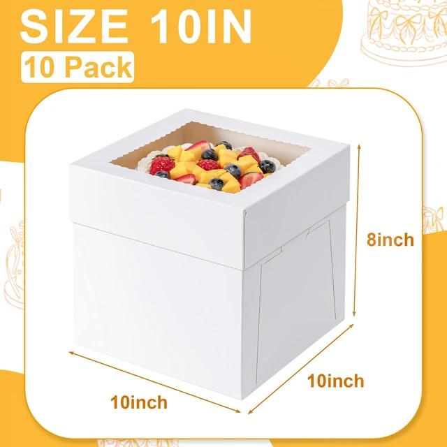 Alt view image 2 of 7 - Cake Boxes 10 Inch, 10 Pcs 10x10x8 Inch Tall Cake Box, Cake Carrier Holder Disposable Cakes Transport Containers with Lids/Window, Easy to Assemble, for Cake Pies Baked Goods in Wedding Birthday Party