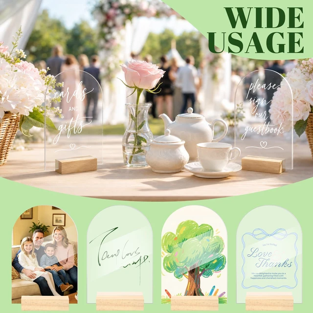 Alt view image 4 of 7 - 20 Pack 4x6 Inch Blank Clear Arch Acrylic Sign with Wooden Stands, Arched Round Top Acrylic Sheet, DIY Acrylic Arch Table Numbers for DIY Name Card Gifts Event Party Sign Decoration