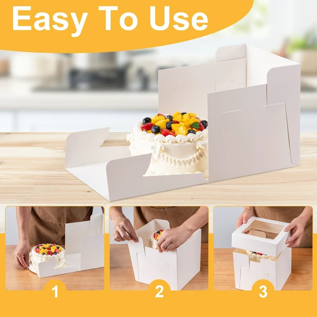 Alt view image 3 of 7 - Cake Boxes 10 Inch, 10 Pcs 10x10x8 Inch Tall Cake Box, Cake Carrier Holder Disposable Cakes Transport Containers with Lids/Window, Easy to Assemble, for Cake Pies Baked Goods in Wedding Birthday Party