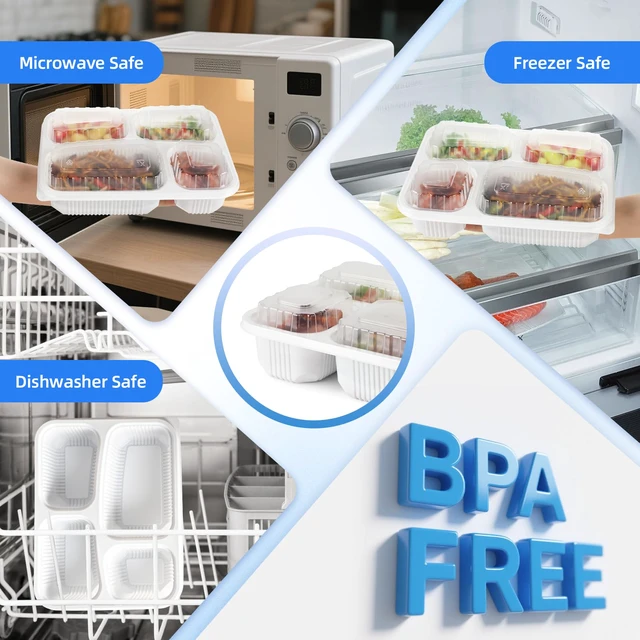 Alt view image 5 of 7 - Meal Prep Containers 40 Pack 34 oz - Shrink-Wrapped No Pre-Wash BPA Free Shatterproof PP | 4 Compartment Leak-Resistant Bento Box | Microwave Safe To-Go Food Storage for Leftovers & Parties
