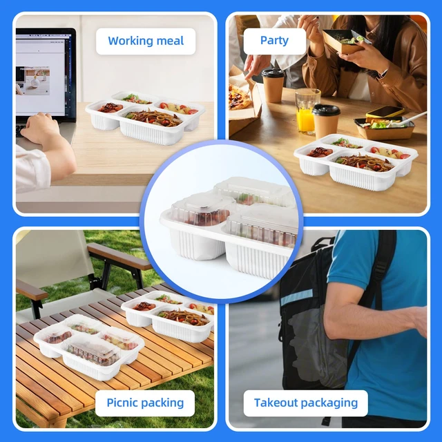 Alt view image 6 of 7 - Meal Prep Containers 40 Pack 34 oz - Shrink-Wrapped No Pre-Wash BPA Free Shatterproof PP | 4 Compartment Leak-Resistant Bento Box | Microwave Safe To-Go Food Storage for Leftovers & Parties