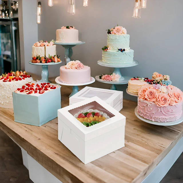 Alt view image 7 of 7 - 24 Pack Cake Boxes 12 Inch, Sturdy 12x12x8 Inch Bundt Cake Boxes for Home Bakers, Transportation, Multi-Layer Cakes, White Gift Cakes For Wedding, Birthday, Fathers day