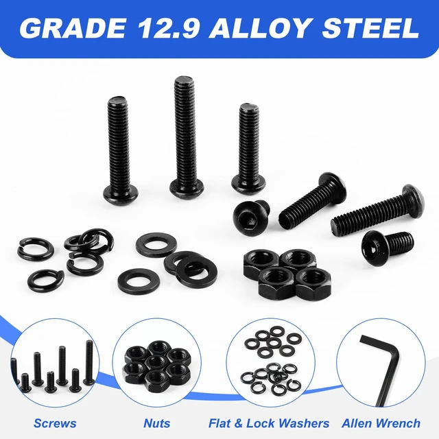 Alt view image 7 of 7 - M6 Bolt Assortment Kit, 510Pcs M6 x 10/12/14/16/20/25/30/35mm Button Head Hex Socket Cap Screws Bolts Nuts Washer Assortment Kit 12.9 Grade Alloy Steel Black Galvanized