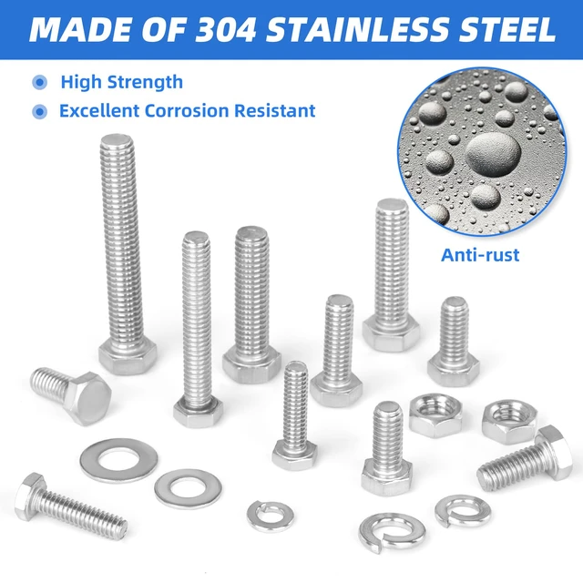 Alt view image 3 of 7 - 252Pcs Hex Bolts and Nuts Assortment Kit, 1/4-20, 5/16-18, 3/8-16 Assorted Bolts Nuts and Washers Kit, 304 Stainless Steel Machine Screw Sets with Case