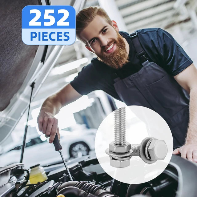 Alt view image 7 of 7 - 252Pcs Hex Bolts and Nuts Assortment Kit, 1/4-20, 5/16-18, 3/8-16 Assorted Bolts Nuts and Washers Kit, 304 Stainless Steel Machine Screw Sets with Case