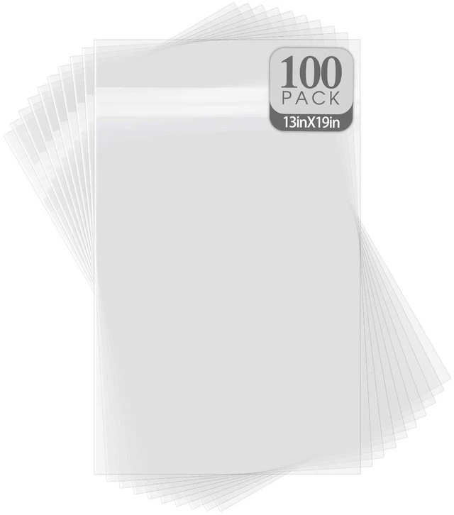 Main image of 13x19 Inch Crystal Sealed Clear Plastic Sleeves,100 Pack Resealable Adhesive, Clear Stoarge Bags, For Pictures, Photos, Framing Mat Mattes, 13-7/16" x 19-1/4"