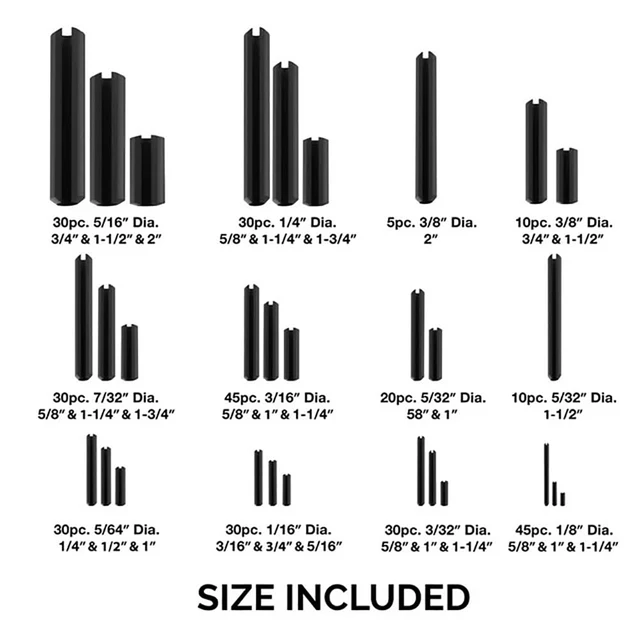 Alt view image 3 of 5 - 50412A Roll Pin Assortment Set with Storage Case | 315 Pieces | SAE | Slotted Spring Steel | Black Dowel Tension Roll Pin